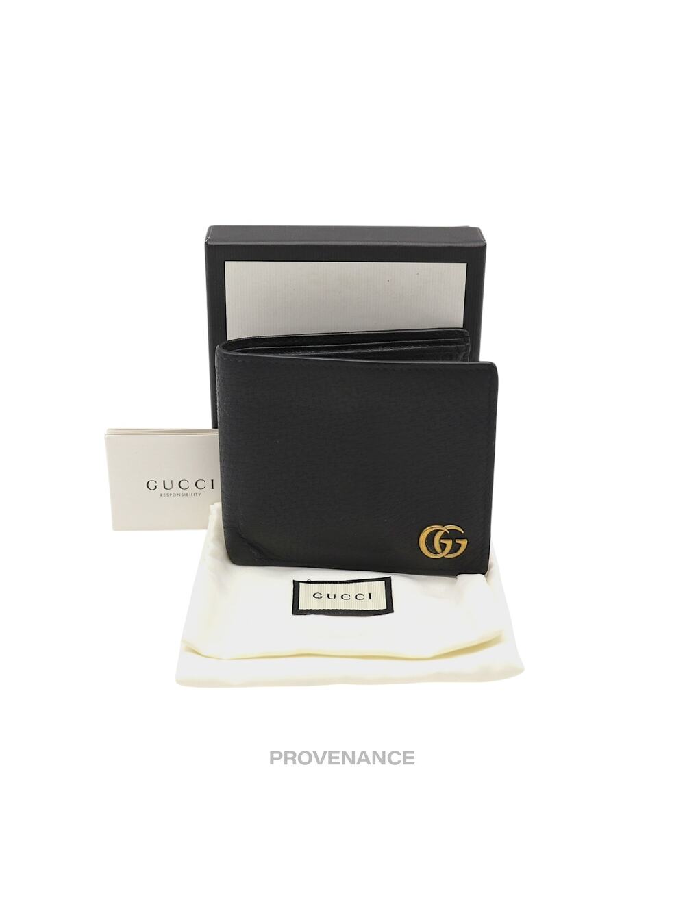 🔴 Gucci GG Marmont Bifold Wallet - Black Leather